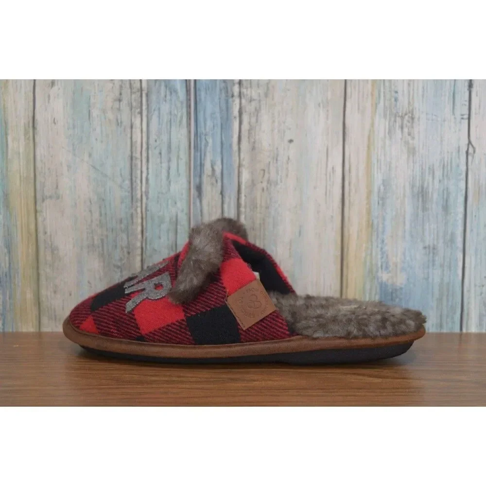 Dearfoams Lil Bear Slippers Kids 2-3 Buffalo Plaid Check Faux Fur Lined 26221